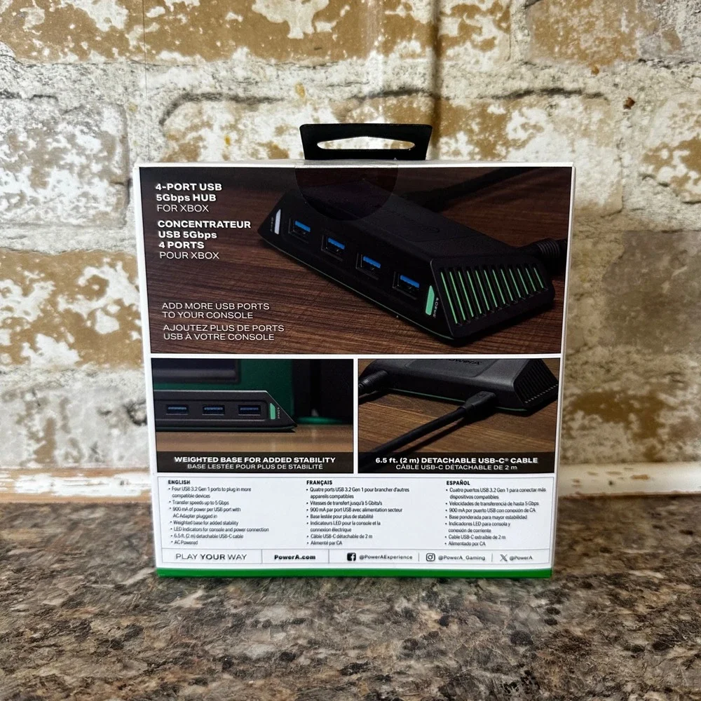 PowerA 4-Port USB 5Gbps Hub for Xbox Series X|S One Black New Sealed High Speed